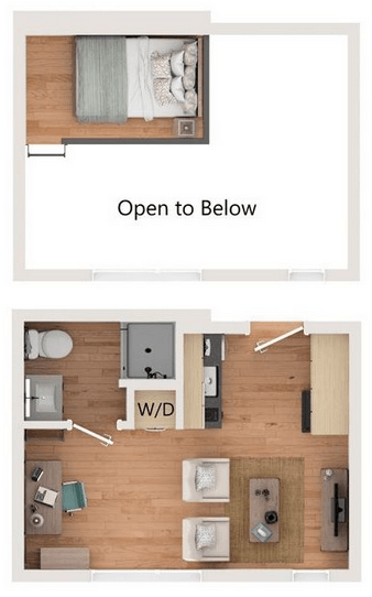 Floor plan for studio, 1 bath, 264 sqft